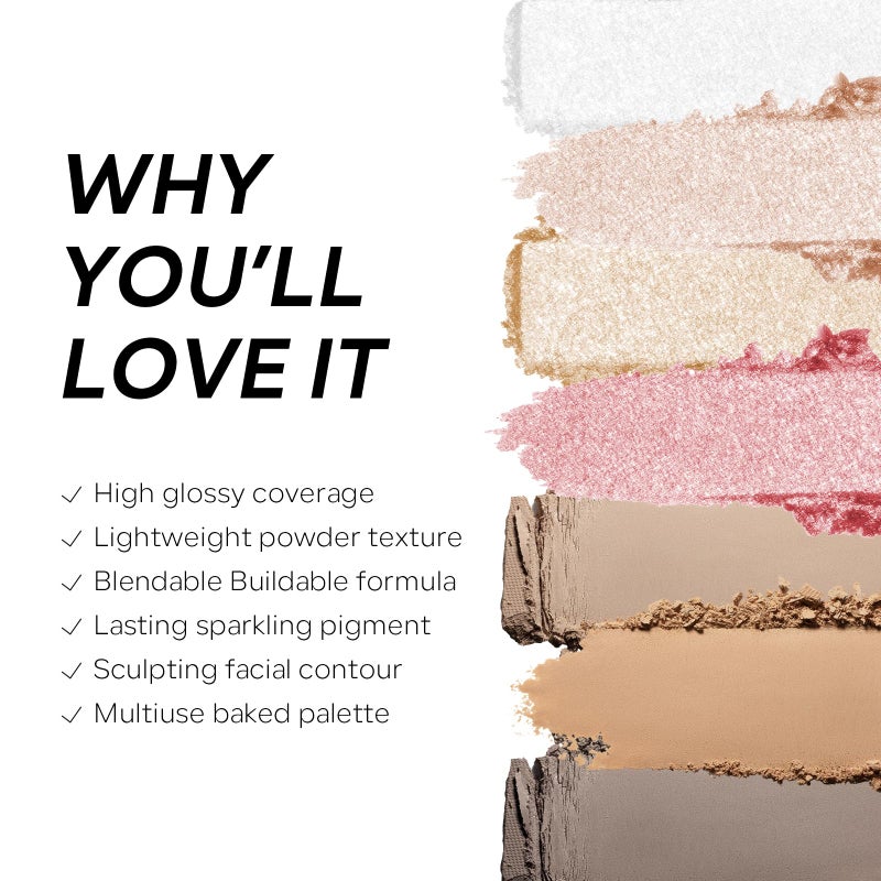 FREEORR High Glossy Face Highlighter Palette, Luminous Face Illuminator Palette, Natural Glow Finish, Pearl Shimmer Smooth Baked Powder for a Radiant Glow, Lasting Sparkling Highlighter Makeup- SUN GLOW - Image 3